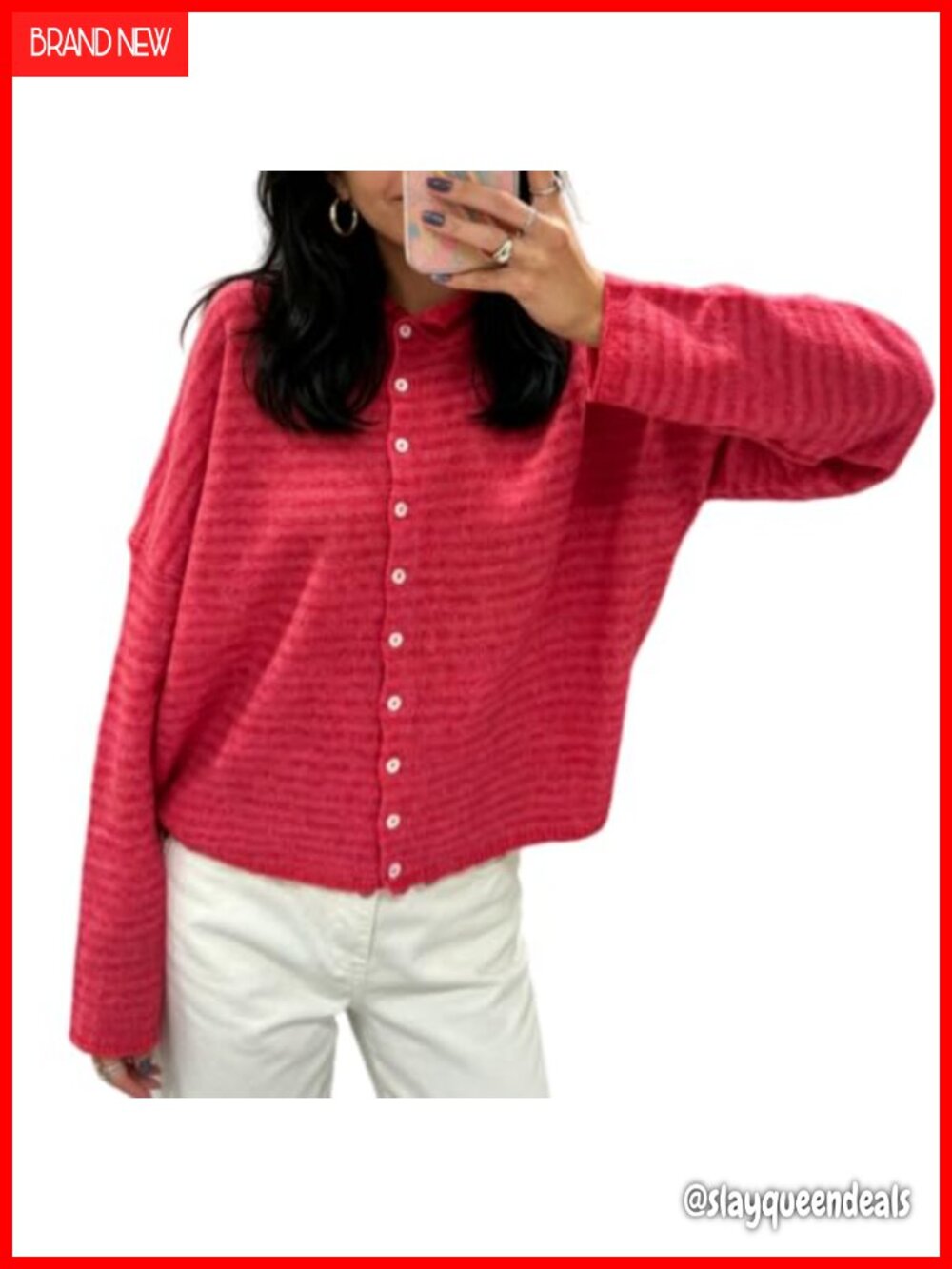 Knit Cardigan Sweater Button Down Loose Top Long Sleeve